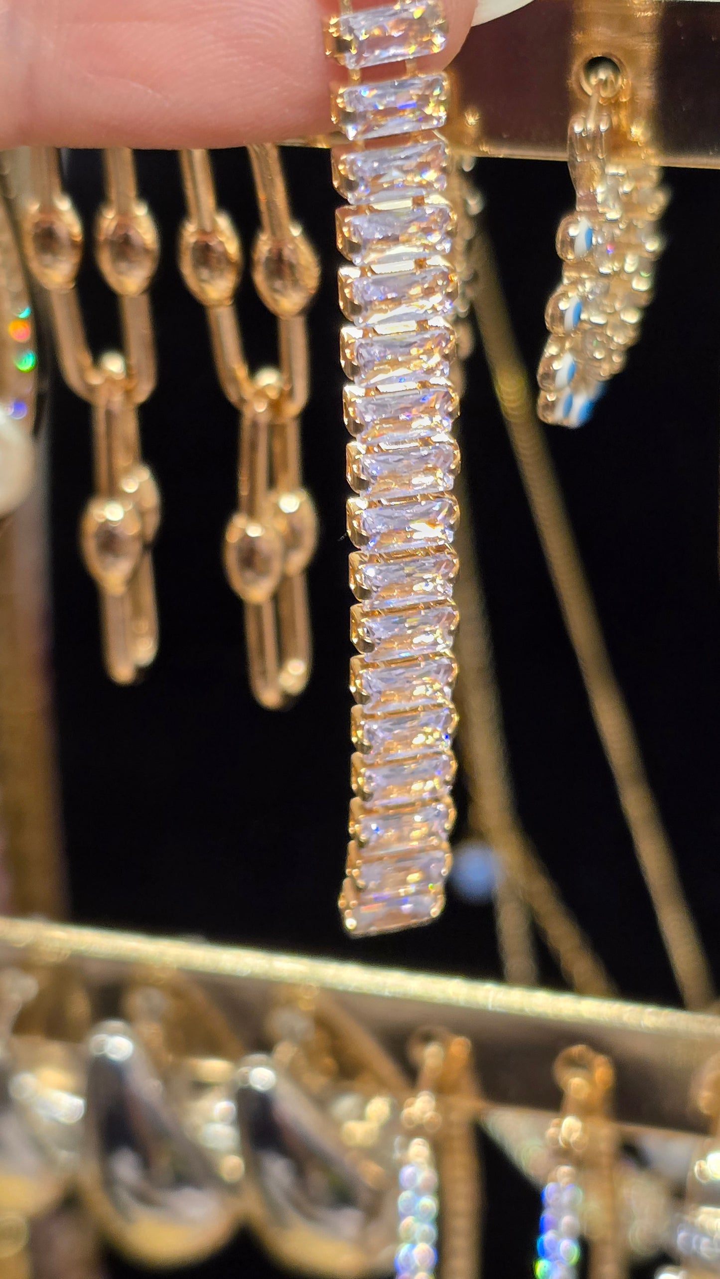 Wedding Jewelry Baguette Cubic Zirconia Earrings 7.5cm – Elegant Drop Earrings