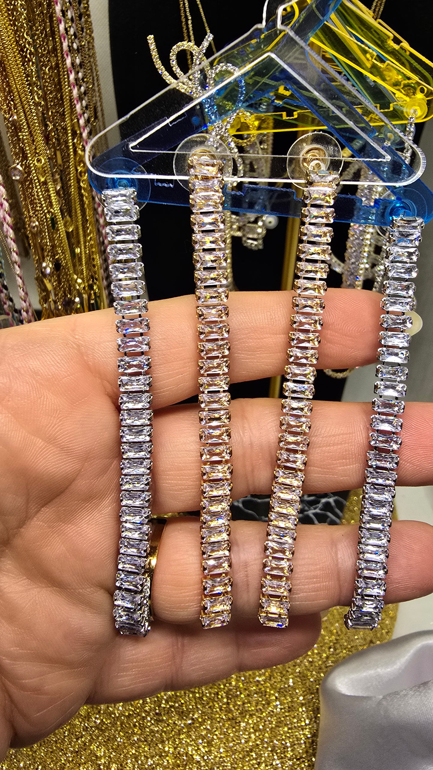 Wedding Jewelry Baguette Cubic Zirconia Earrings 7.5cm – Elegant Drop Earrings