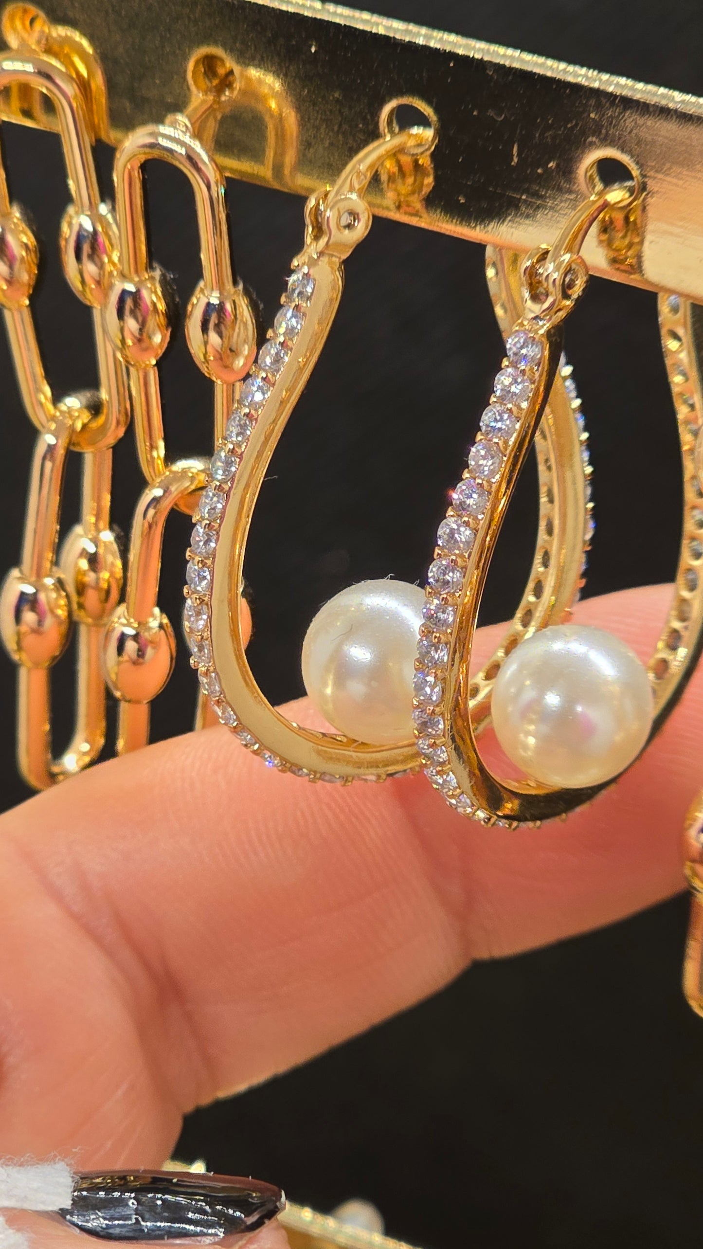 Pearl Hoop Earrings Rose Gold - Stainless Steel Earrings