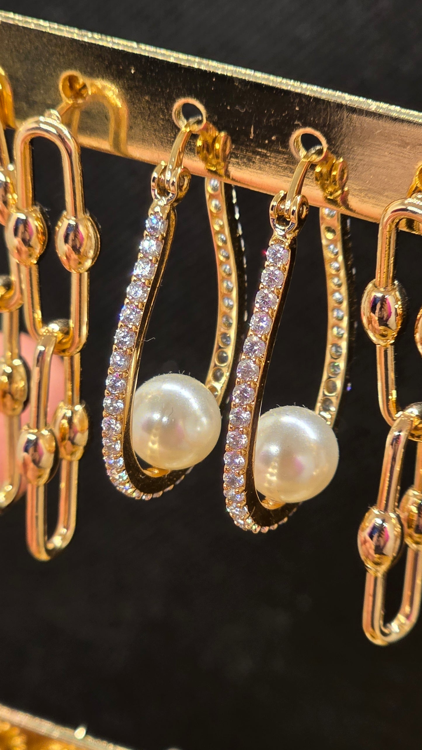 Pearl Hoop Earrings Rose Gold - Stainless Steel Earrings