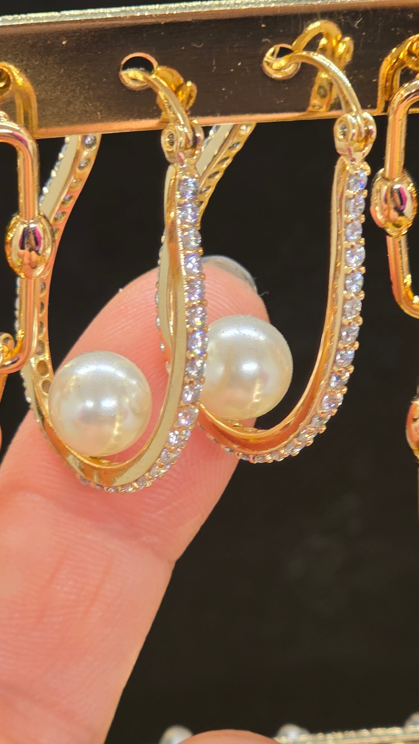Pearl Hoop Earrings Rose Gold - Stainless Steel Earrings