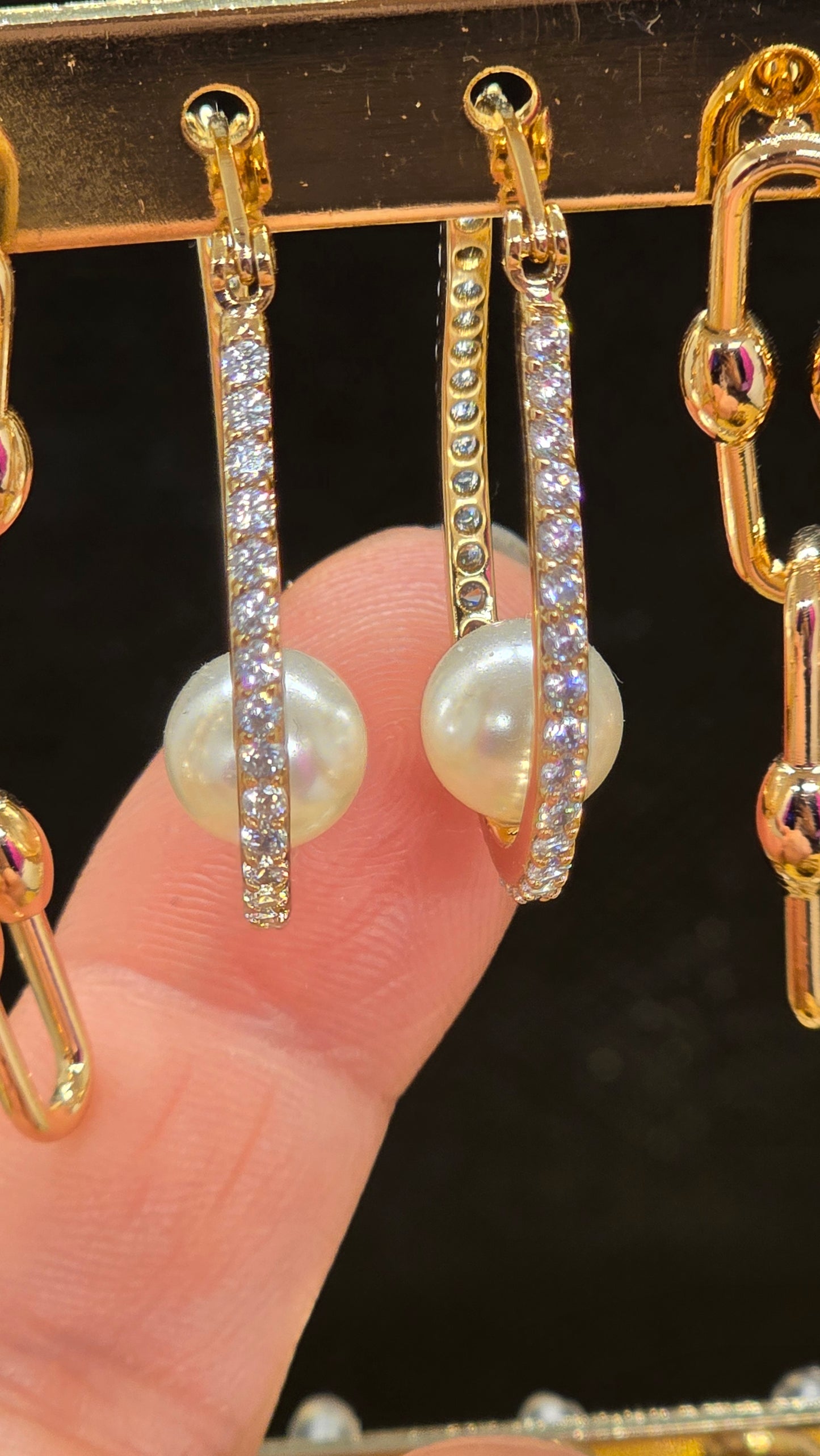 Pearl Hoop Earrings Rose Gold - Stainless Steel Earrings