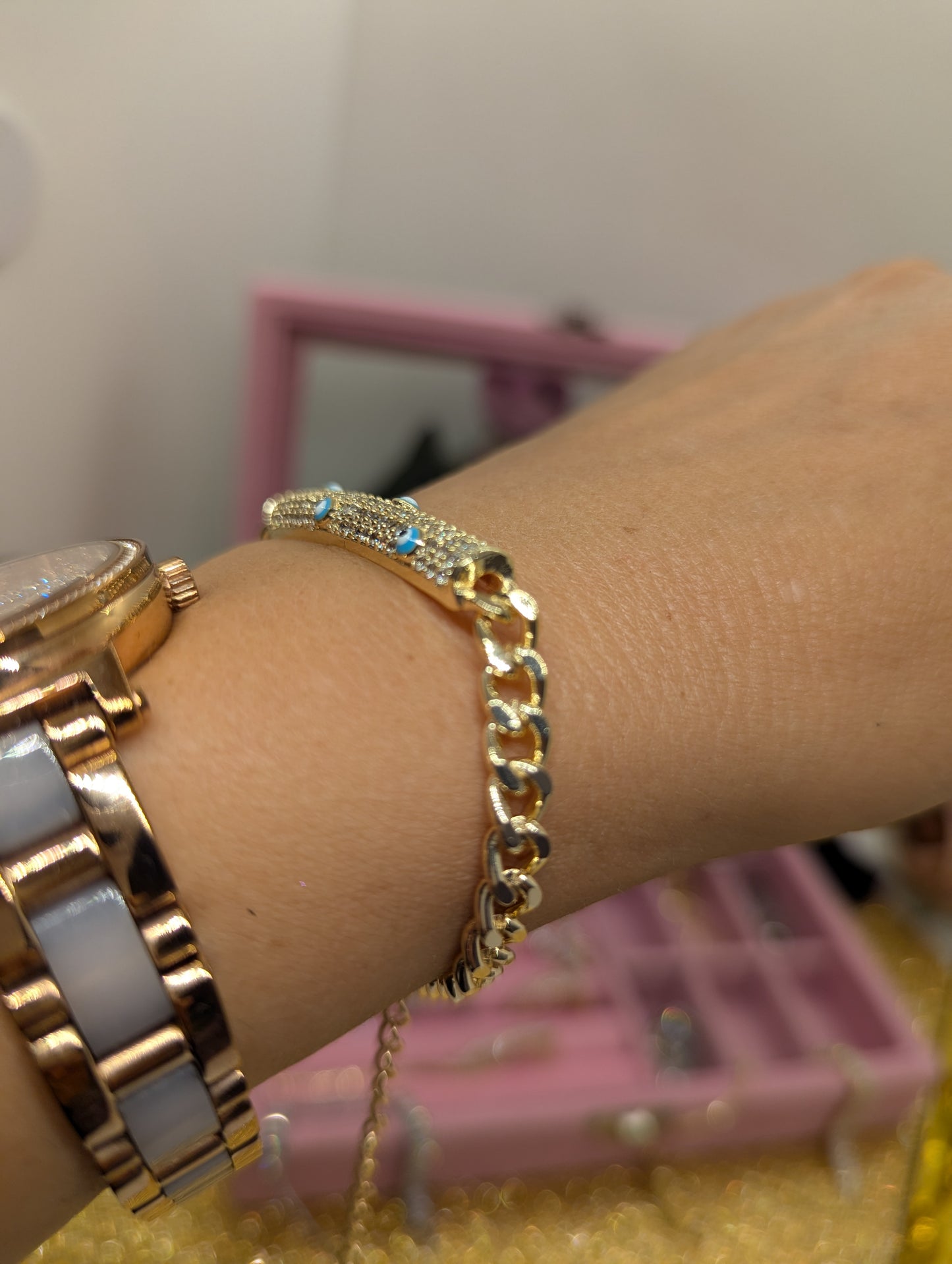 Evil Eye Bracelet Gold Plated - Stainless Steel with Protection Eyes
