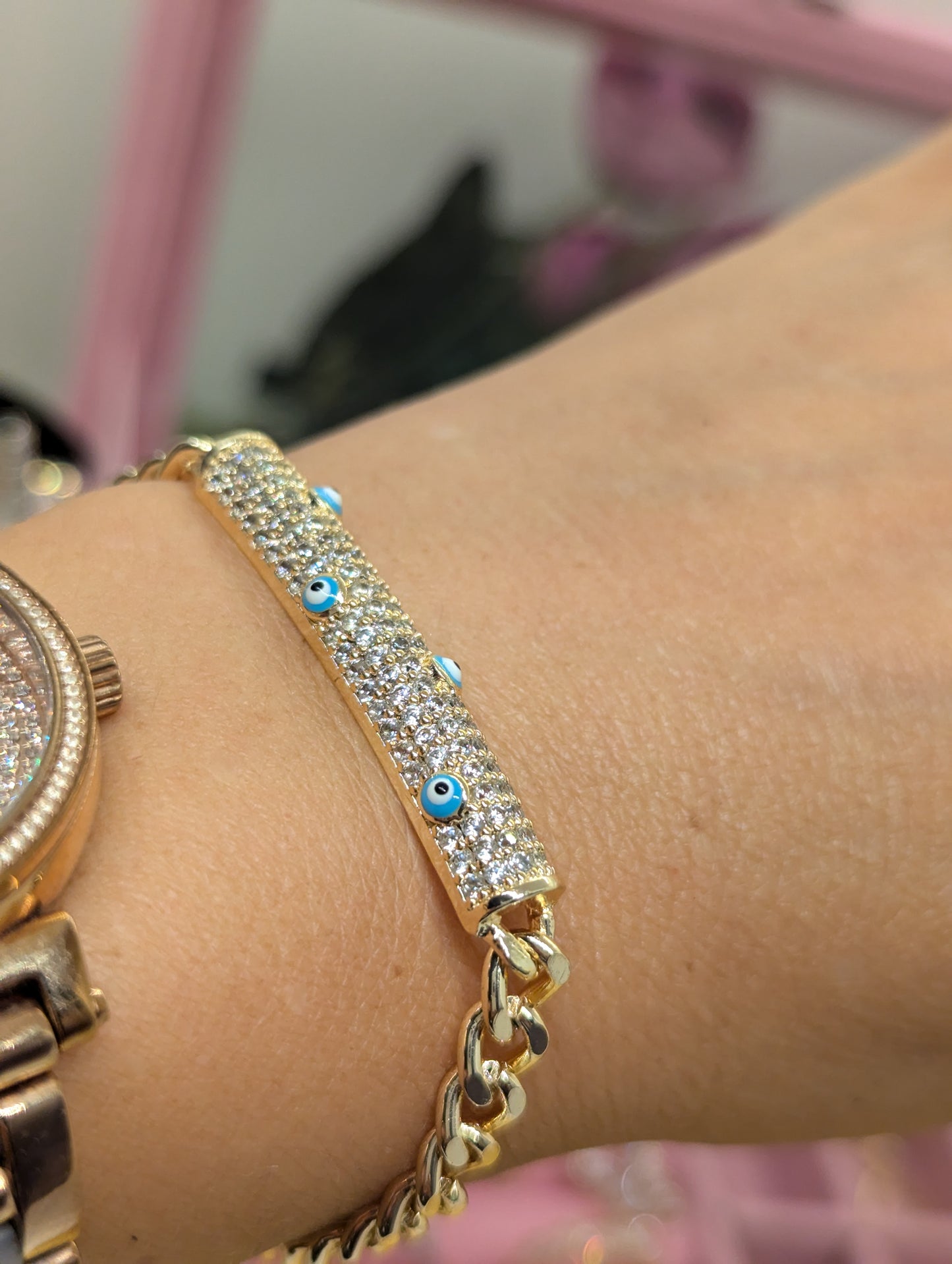 Evil Eye Bracelet Gold Plated - Stainless Steel with Protection Eyes