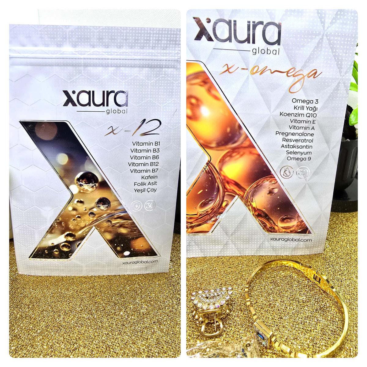 Xaura Energie & Fokus Paket – X-12 Pflaster und X-Omega Komplex Pflaster nebeneinander - Beautyway073