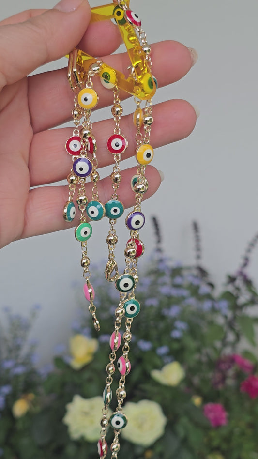 Evil Eye Jewelry Set - Gold Plated Necklace, Bracelet & Earrings with Colorful Nazar Pendants