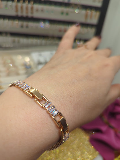 Baguette Tennisarmband mit Zirkonia – Edelstahl Silber