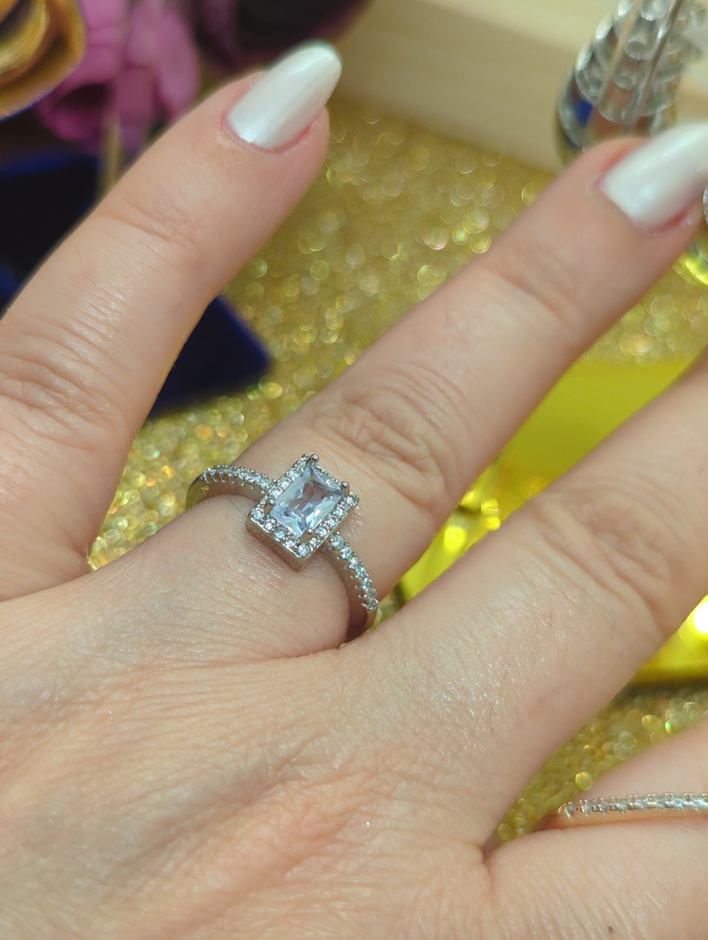 Solitaire Ring Emerald Cut - Stainless Steel Adjustable