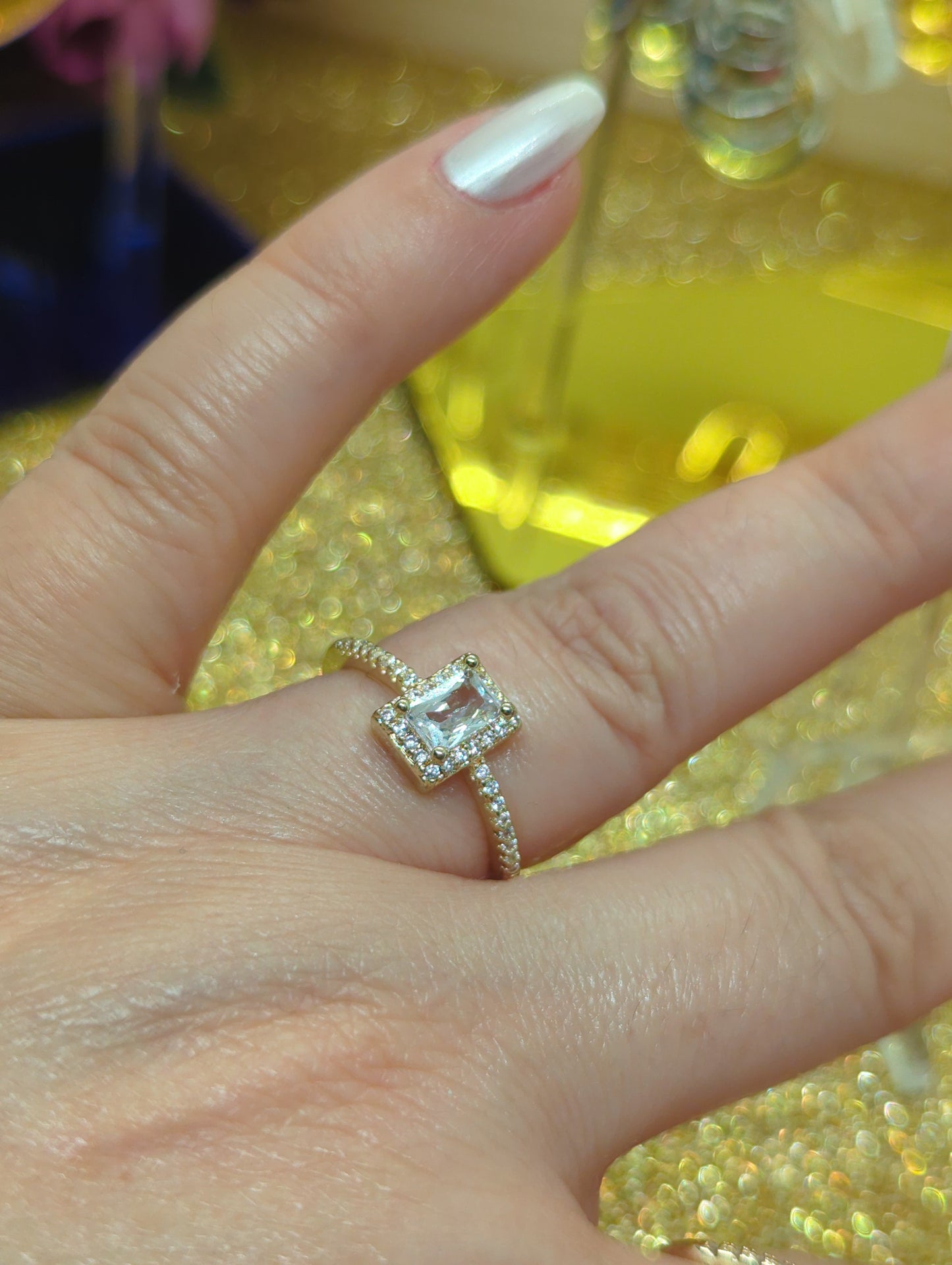 Solitaire Ring Emerald Cut - Stainless Steel Adjustable