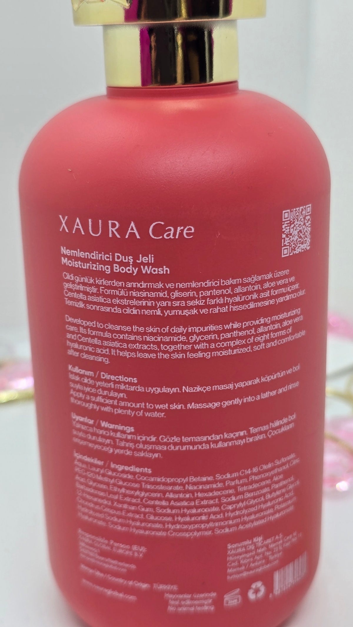Xaura Care Duschgel Rückseite – Inhaltsstoffe und Anwendung