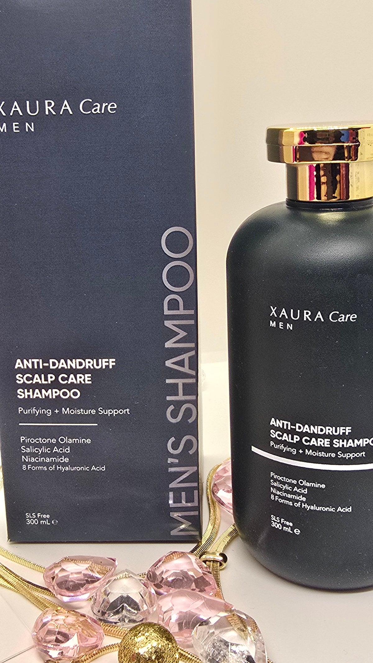 Xaura Care MEN Shampoo mit Piroctone Olamine, Salicylsäure & Niacinamid – Flasche und Box
